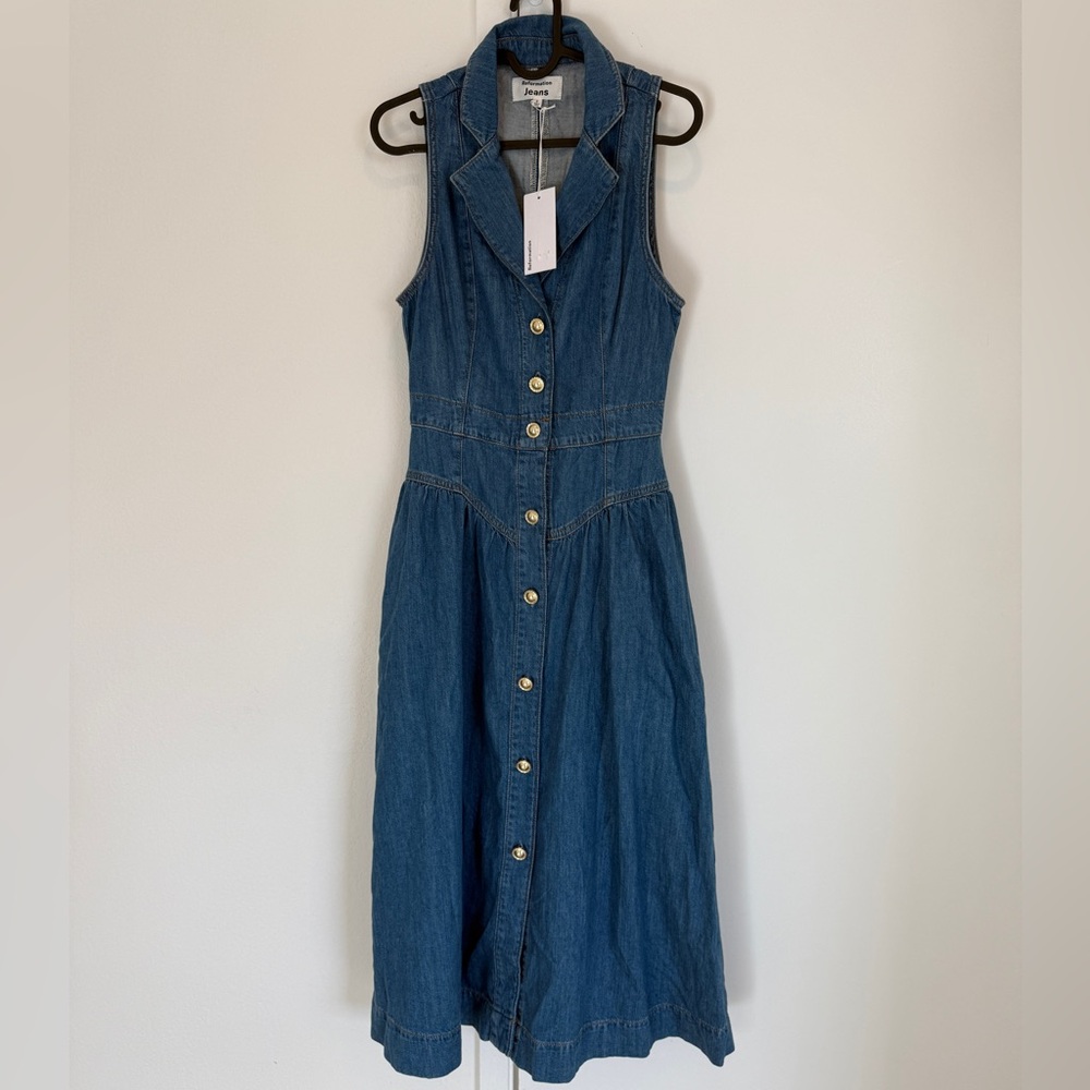 Reformation Blue Sleeveless Denim Midi Dress - Picture 4 of 6